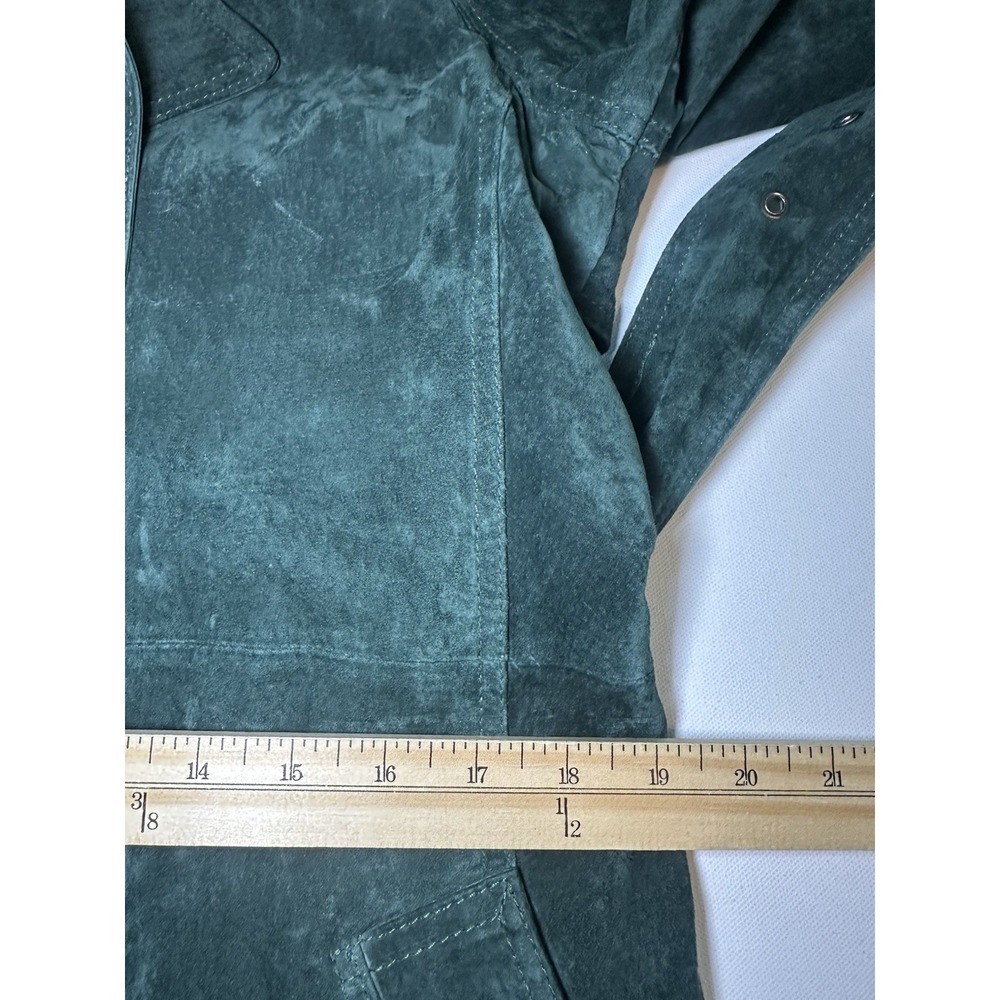 AVEC LES FILLES Foliage Green MEDIUM Genuine Suede Belted Trench Coat Luxury - Picture 16 of 16